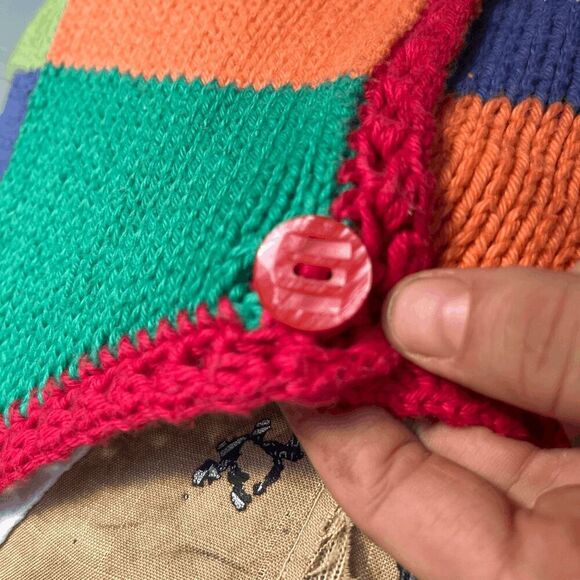 Vintage 90s Rey Wear Hand-Knitted Floral Patchwork Cardigan – 100% Cotton - Picture 7 of 7